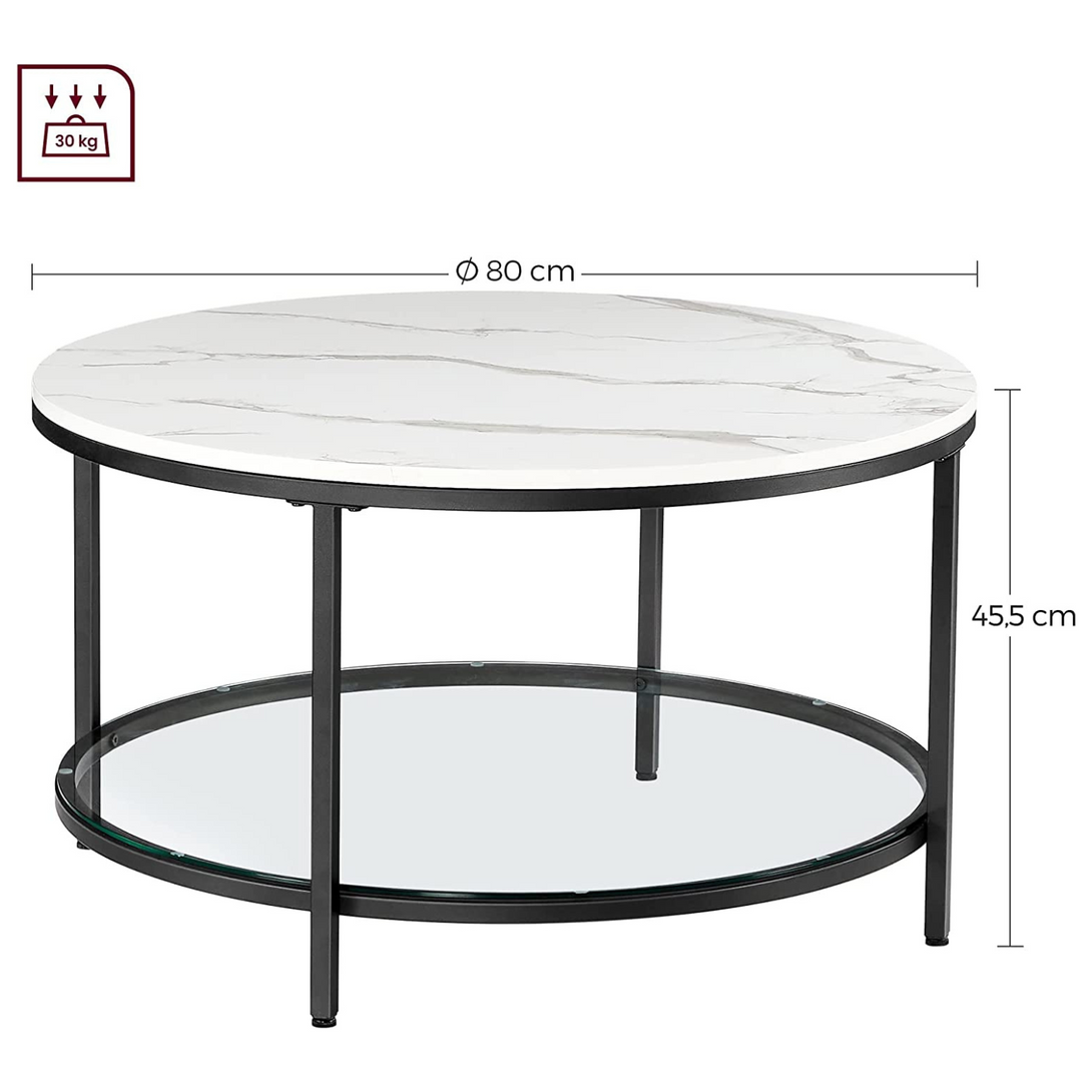 Konferenční stolek kulatý s mramorovým efektem, kovový rám
