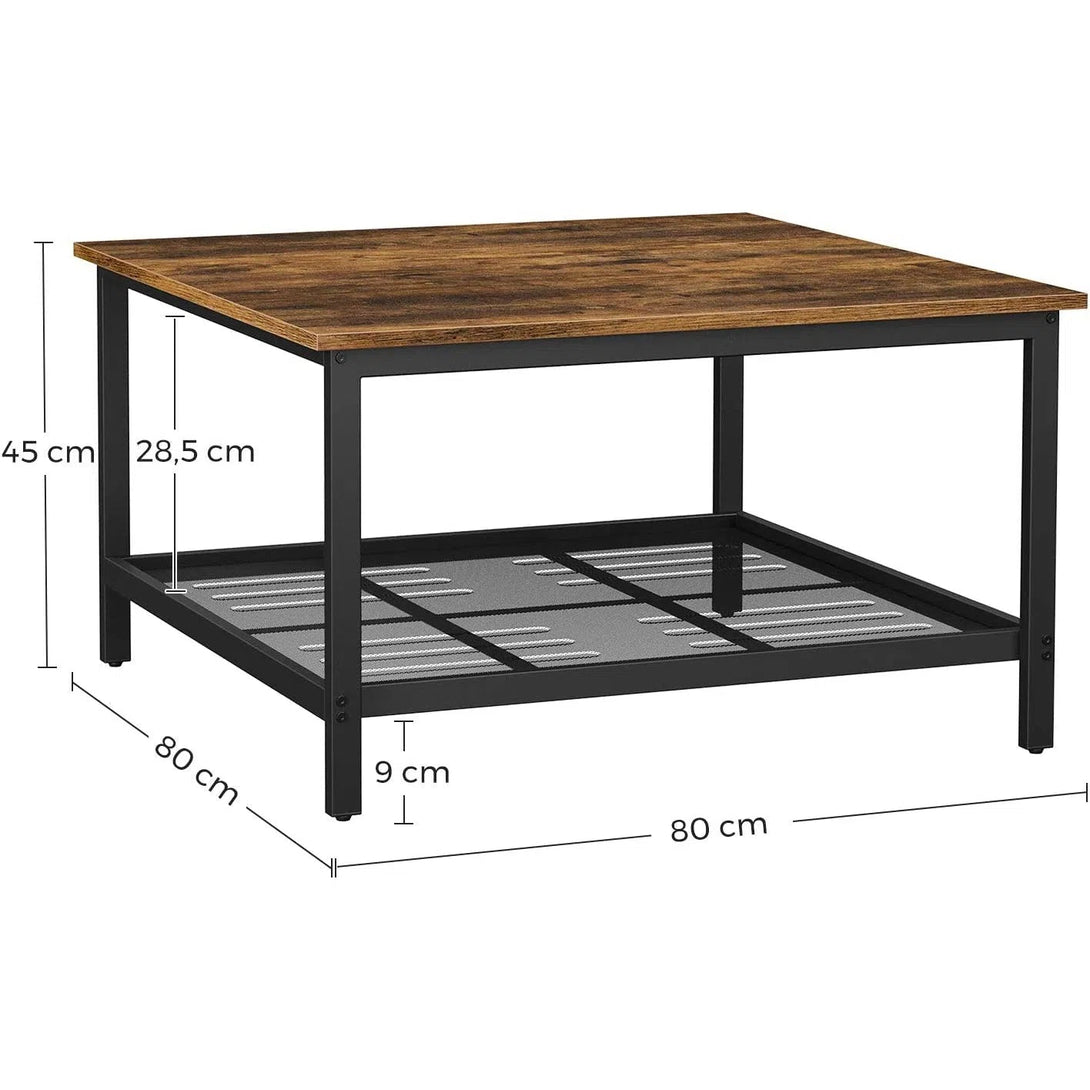 Konferenční stolek s prostornou stolovou deskou, rustikální hnědý, černý