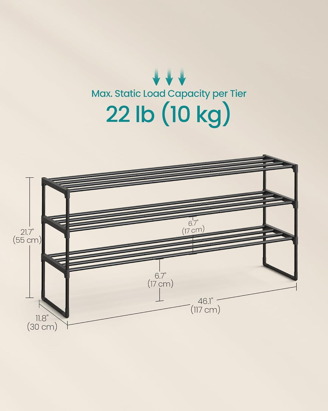 3-úrovňový stojan na boty, botník, pro 15-18 párů, 30 x 116 x 55 cm, černý-Botníky-Vashome.cz