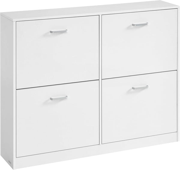 Skříňka na boty se 4 výklopnými dvířky, botník, 24 x 105,5 x 82,7 cm, sněhobílý