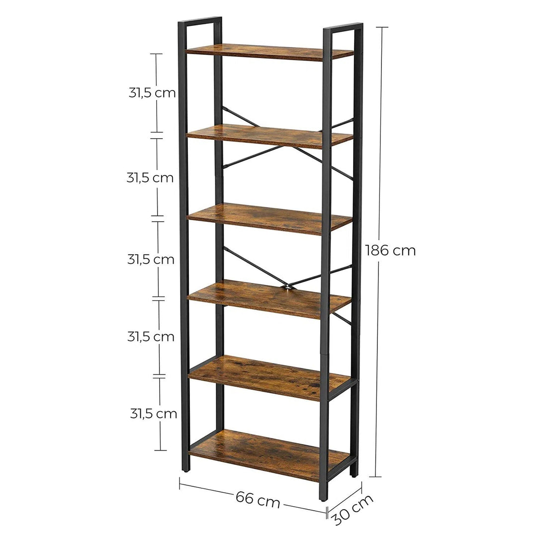 6-úrovňová police na knihy, regál, vintage hnědá
