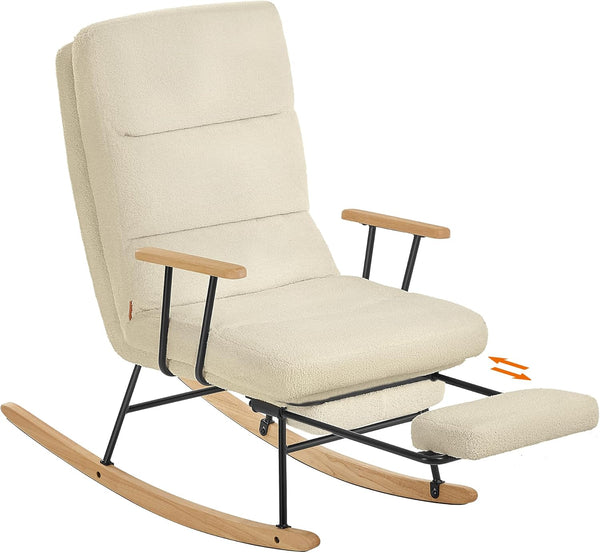Houpací křeslo, s nastavitelným opěradlem, flísový povrch, v krémově bílé barvě