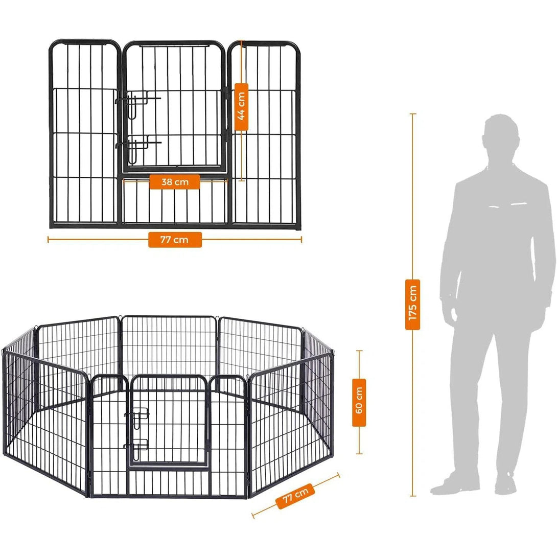 8-panelová ohrádka pro domácí zvířata, železná klec pro psy, štěňátka, černá