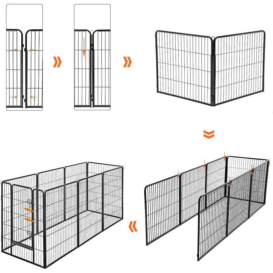 8-panelová ohrádka pro domácí zvířata, železná klec pro psy, štěňátka, černá
