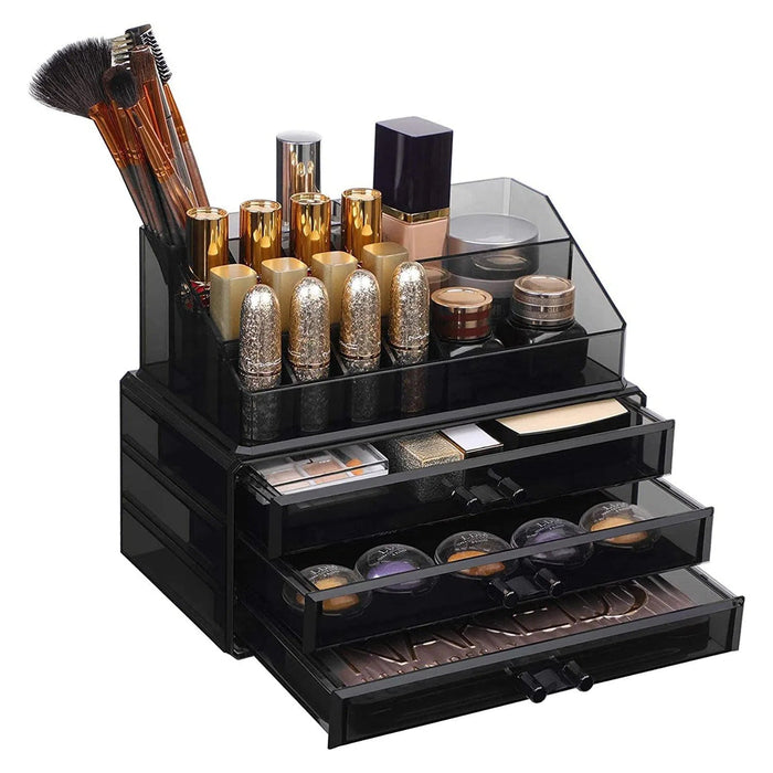 Akrylový organizér na kosmetiku Organizér na make-up se 6 zásuvkami, transparentní černý