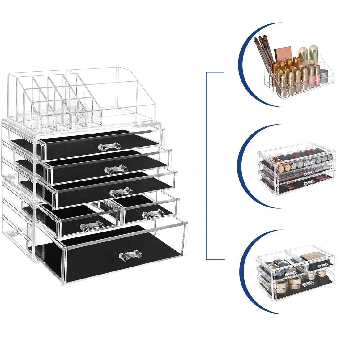 Akrylový organizér na make-up, stohovatelný kosmetický box, se 6 zásuvkami, průhledný