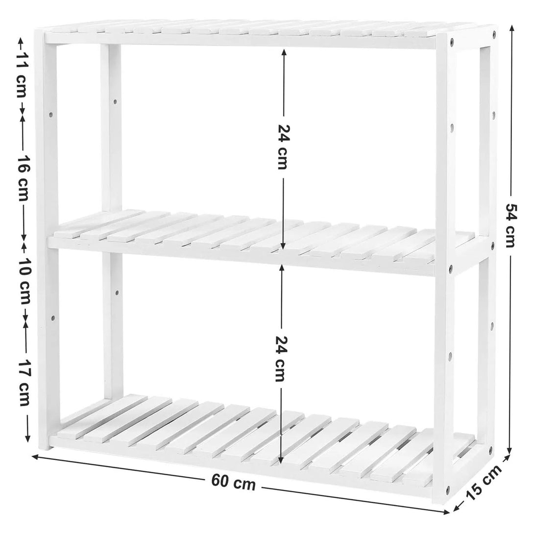 Bambusový 3-úrovňový regál, výškově nastavitelný, bílý