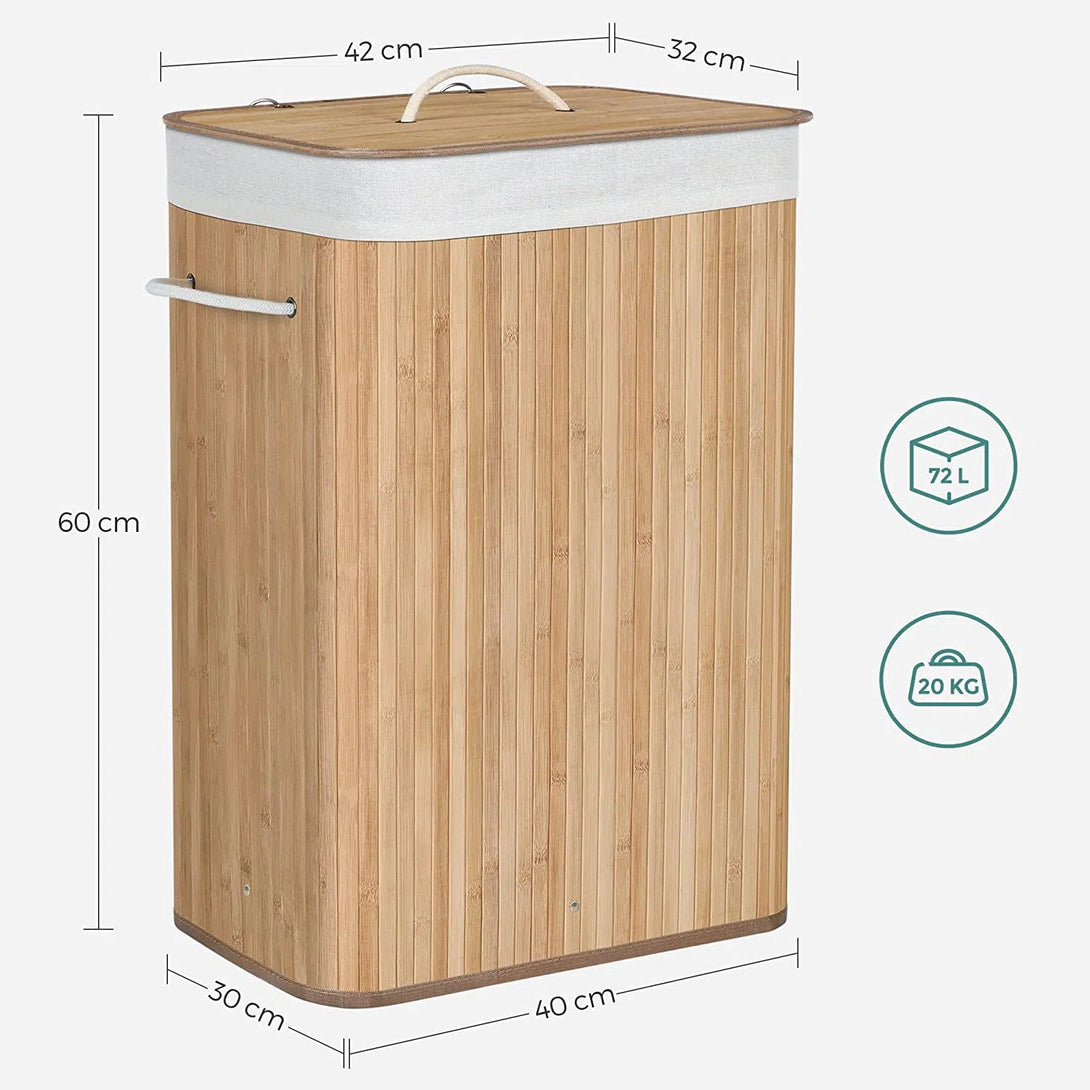 Bambusový koš na prádlo 72L, XL skládací koš, přírodní barva-Koše na prádlo-Vashome.cz