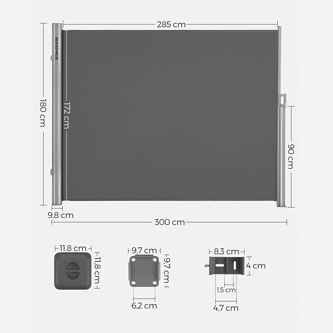 Boční markýza 300 x 180 cm, tmavě šedá