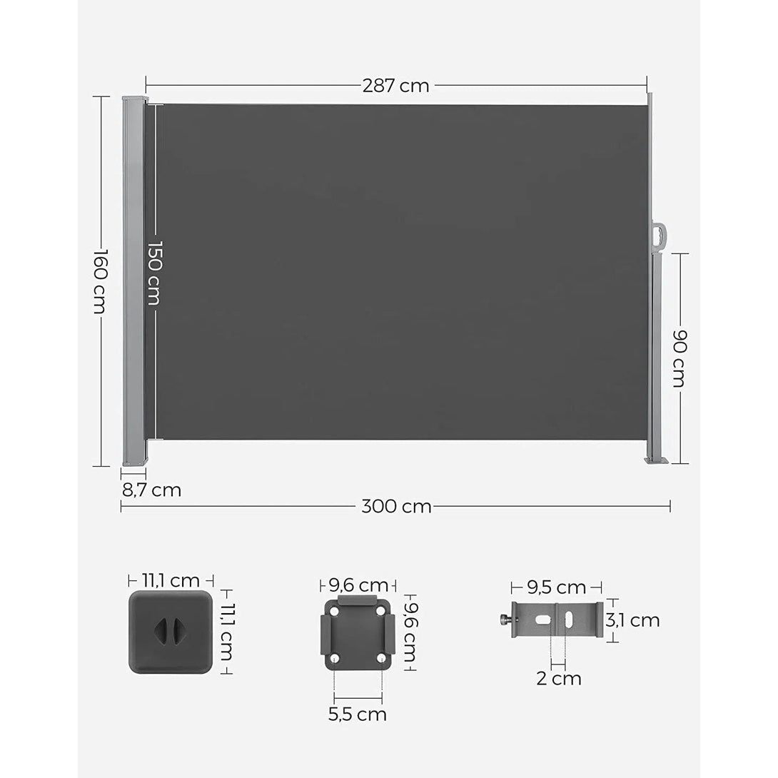 Boční výsuvná markýza na balkon, terasu a zahradu 300 x 160 cm, kouřově šedá