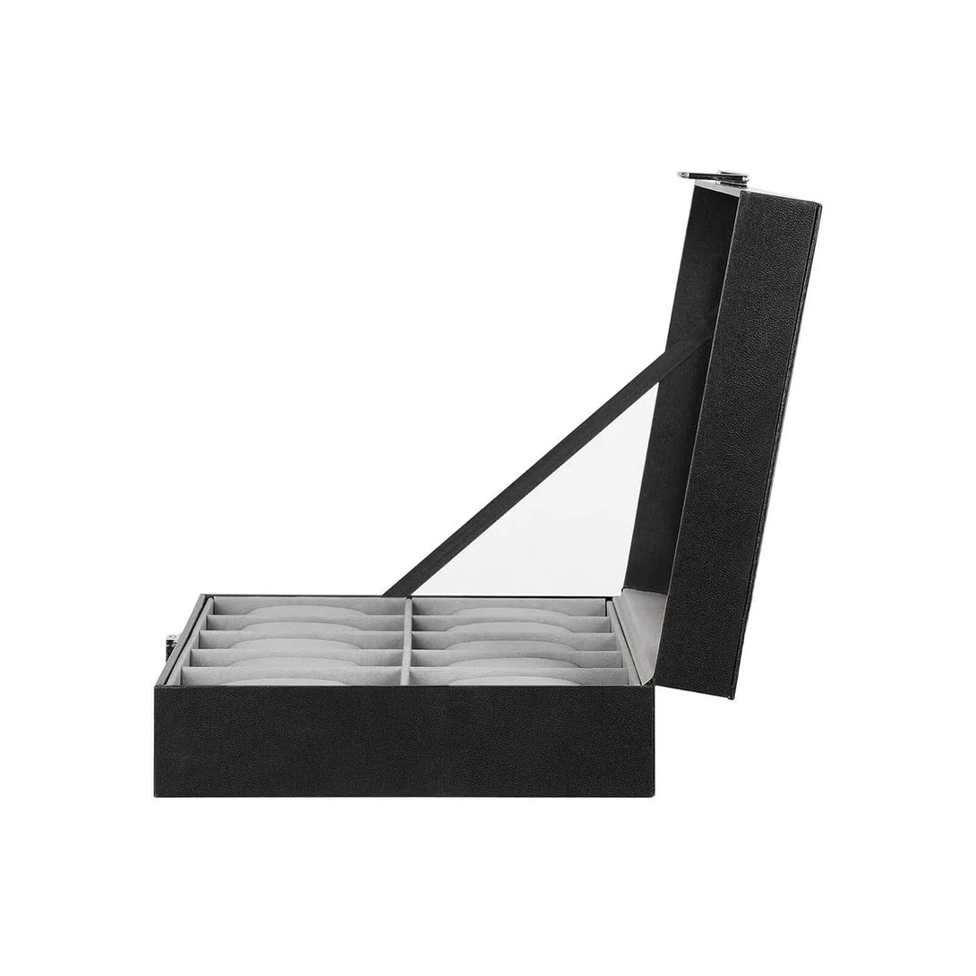 Box na hodinky se skleněným krytem, pro 10 hodinek, 25,4 x 7,8 x 20,2 cm, černý-Boxy na hodinky-Vashome.cz