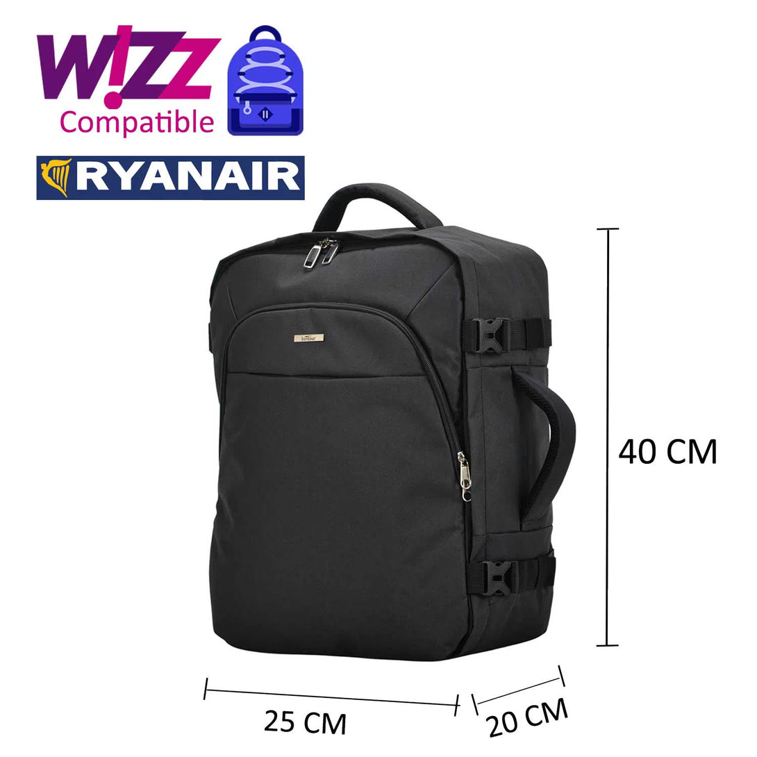 Cestovní batoh AIR, velikost WizzAir/Ryanair 40x25x20cm, černý | BONTOUR