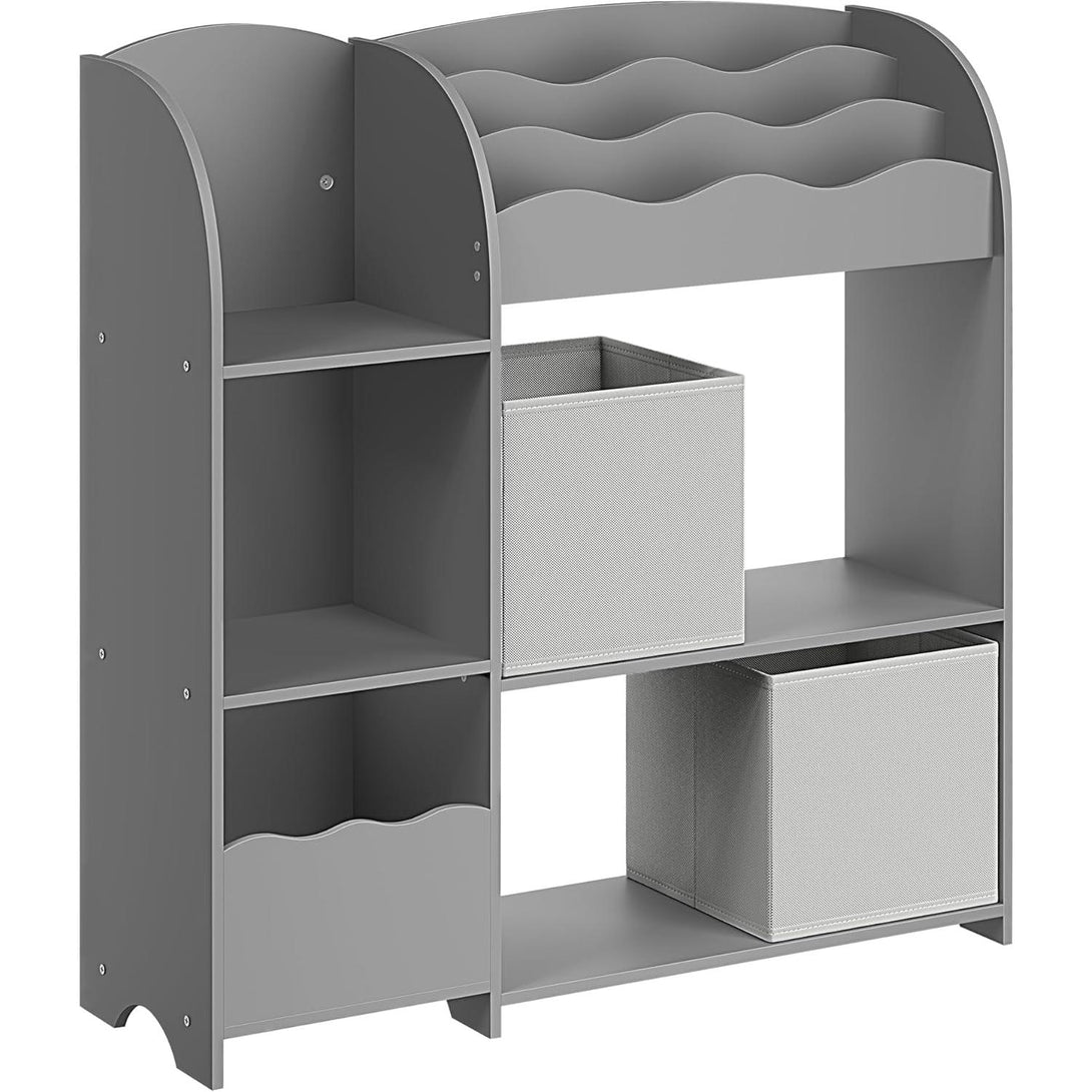 Dětská knihovna, dětská police na hračky a knihy se 2 boxy, 30 x 93 x 100 cm, šedá-Skladování hraček a knih-Vashome.cz