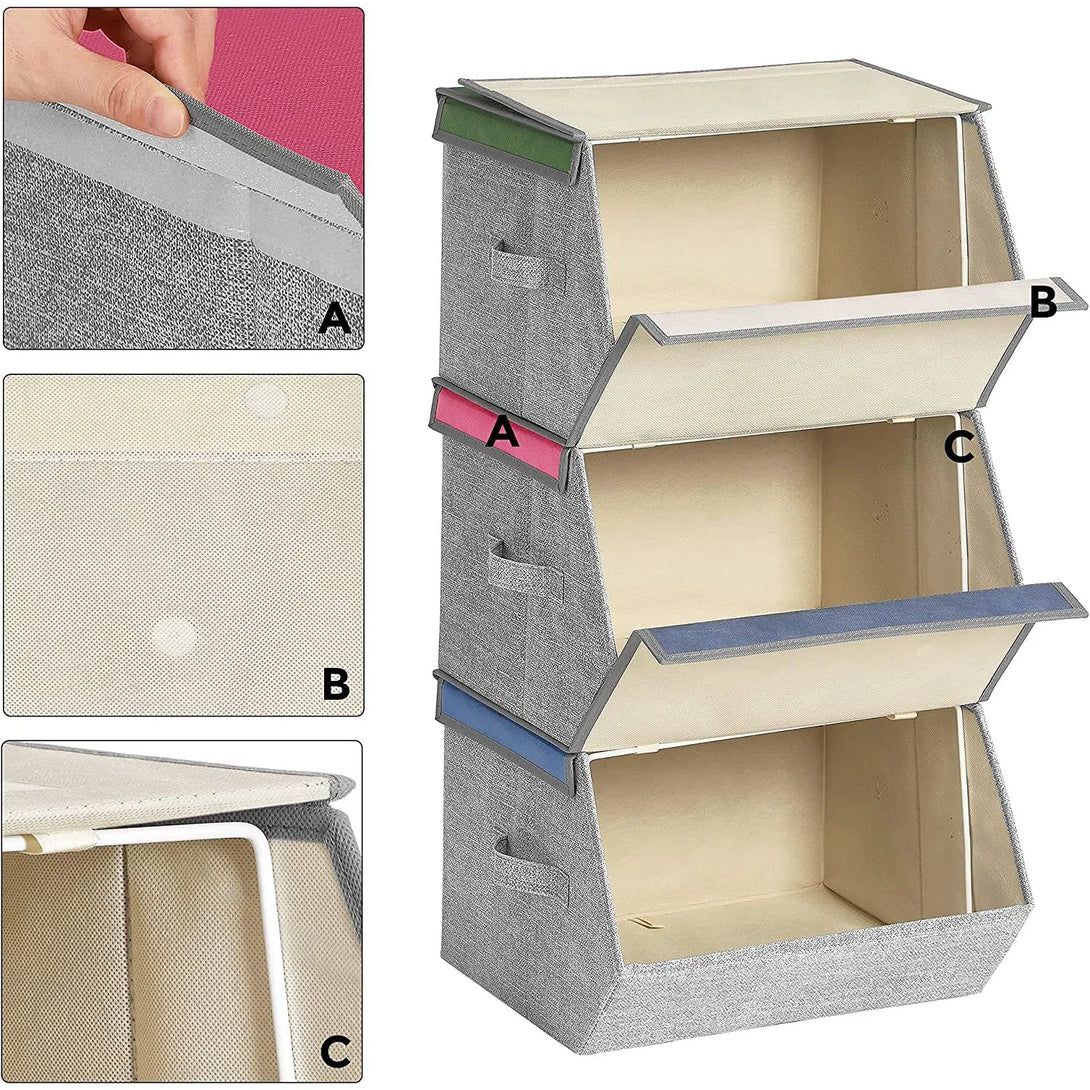 Dětské stohovatelné boxy na hračky 3 ks, 38 x 25 x 26,5 cm, dětský motiv