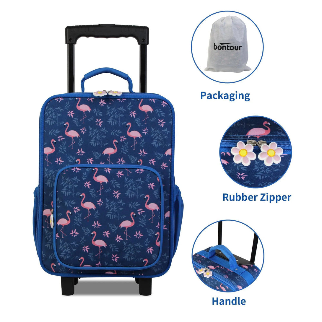 Dětský kufr se 2 kolečky, textilní, se vzorem Flamingo | BONTOUR