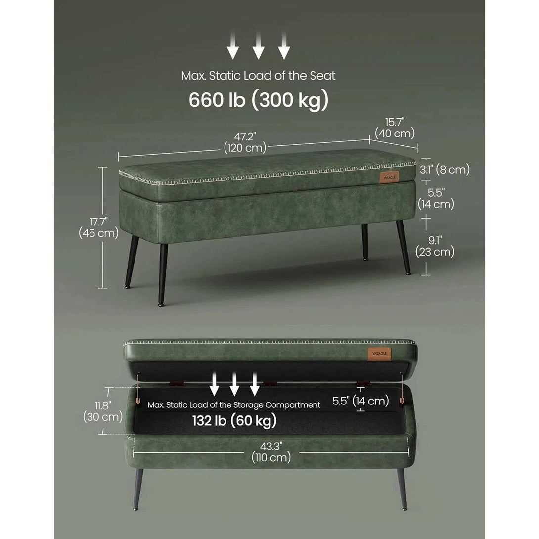 EKHO Úložná lavice, taburet, syntetická kůže s prošíváním, lesní zelená