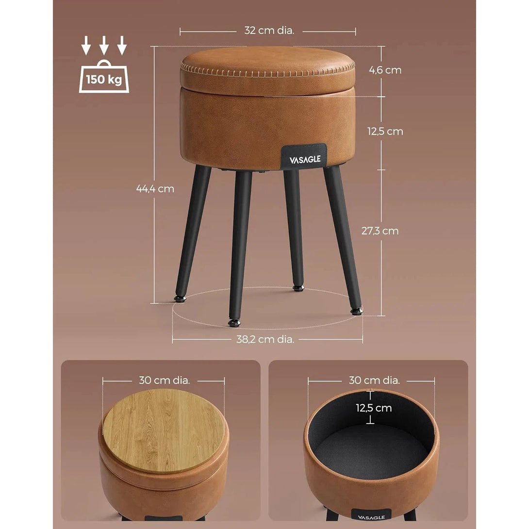 EKHO taburetka, odkládací stolek s úložným prostorem, syntetická kůže, karamelově hnědá