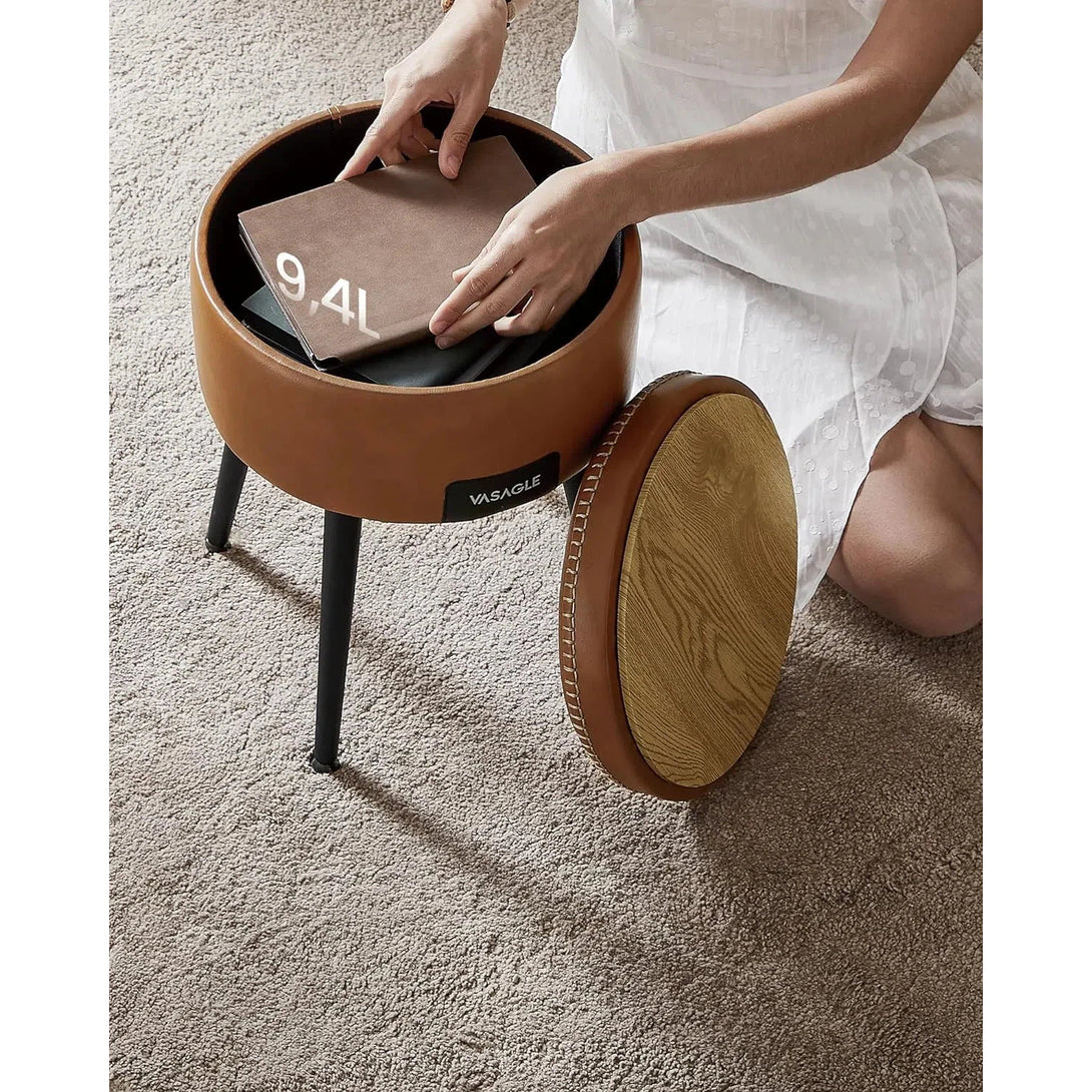 EKHO taburetka, odkládací stolek s úložným prostorem, syntetická kůže, karamelově hnědá