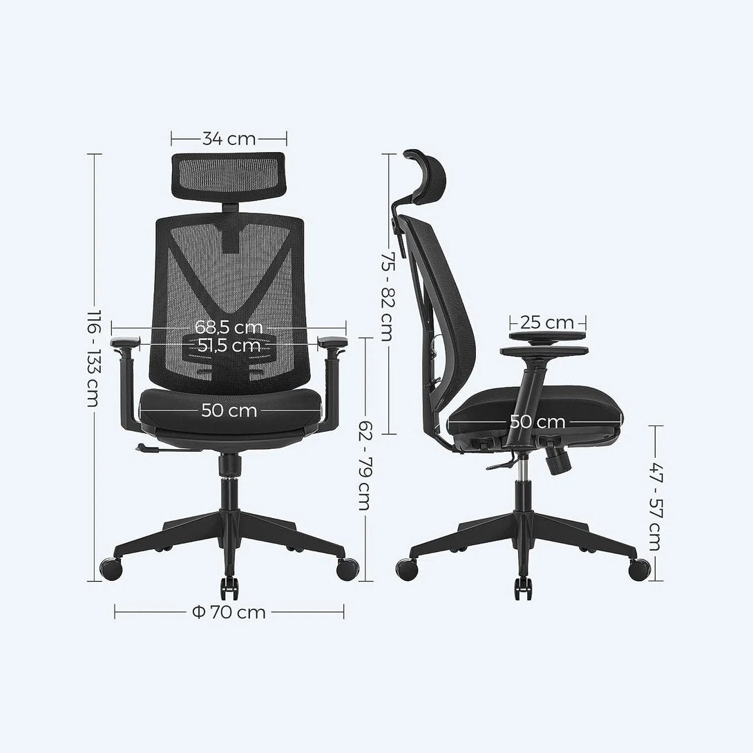 Ergonomická kancelářská židle s podnožkou, Max. nosnost 150 kg, černá