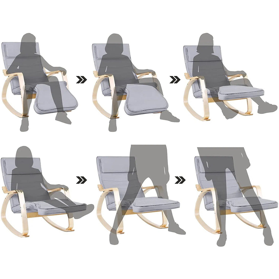 Houpací křeslo, relaxační křeslo s opěrkou nohou nastavitelnou v 5 směrech, světle šedé