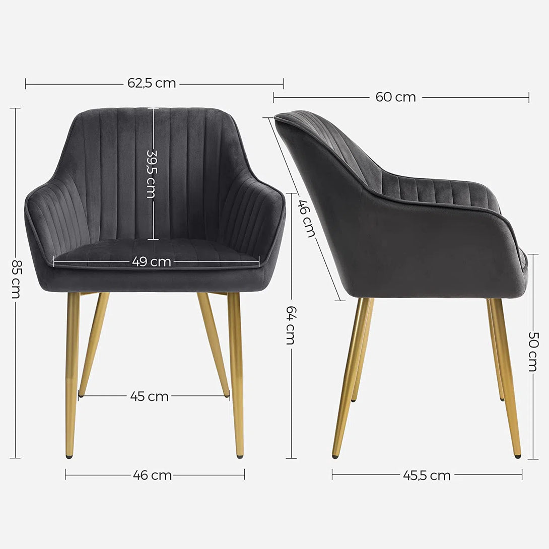 Jídelní židle čalouněná, 62,5 x 85 x 60 cm, šedá, zlatá