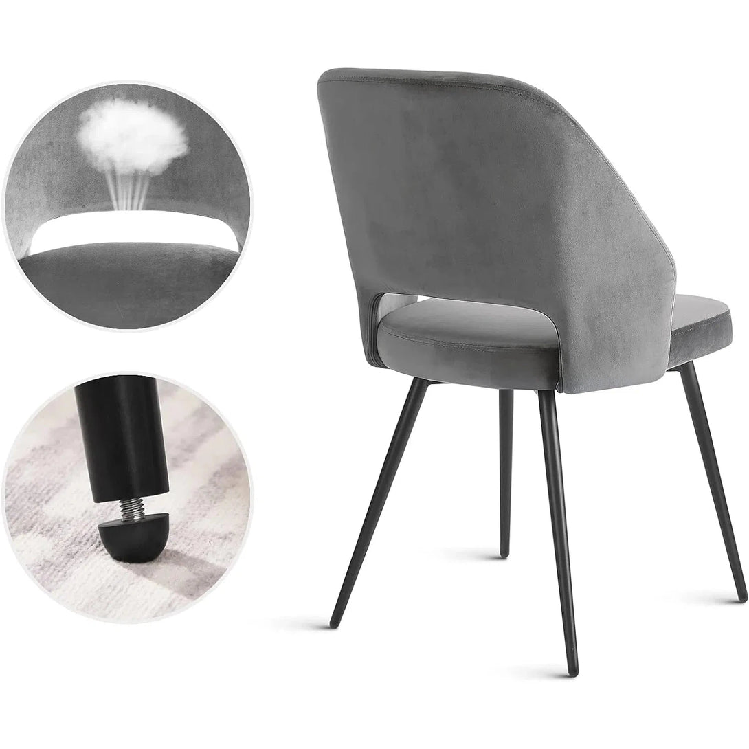 Jídelní židle, sada 2 ks, kuchyňské židle, se sametovým potahem, šedé