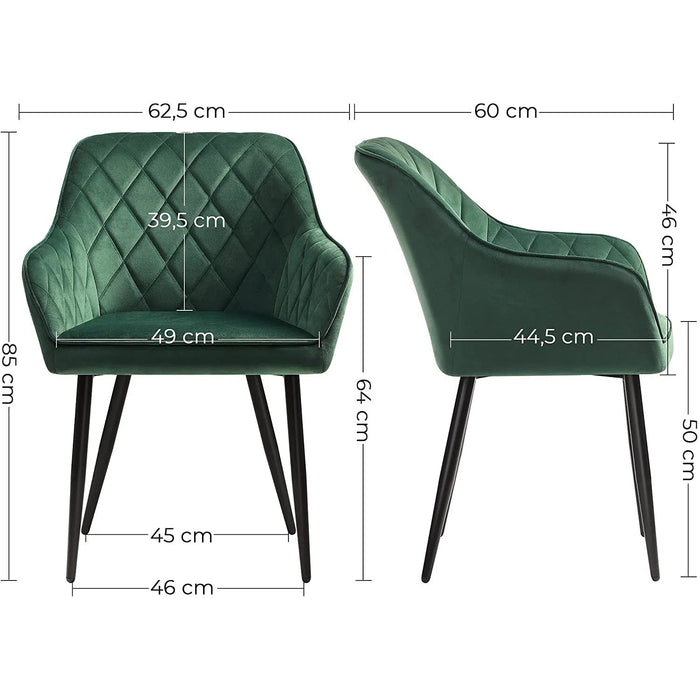 Jídelní židle, sametová čalouněná židle s područkami, zelená