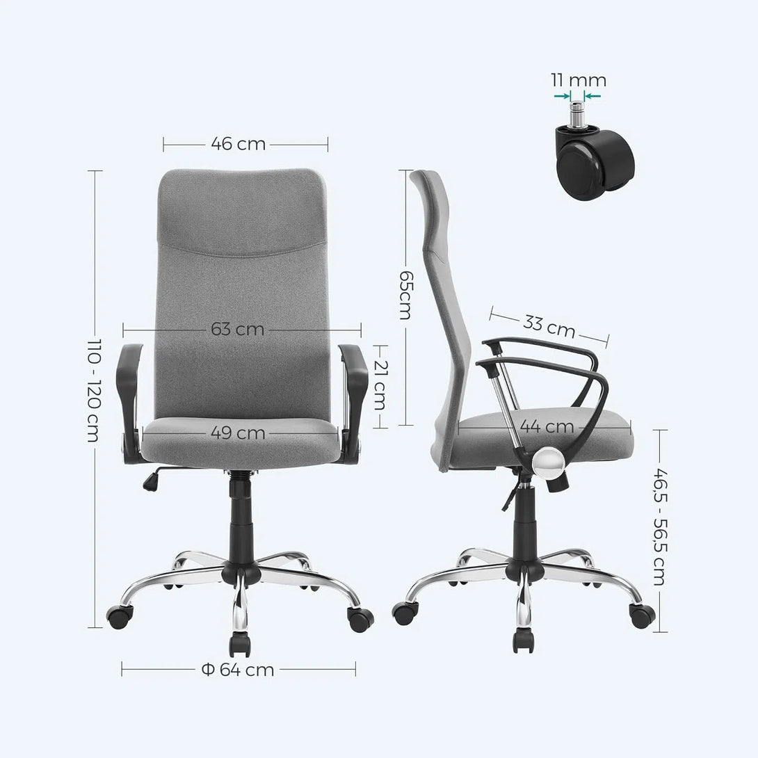 Kancelářská židle, ergonomická otočná židle, šedá