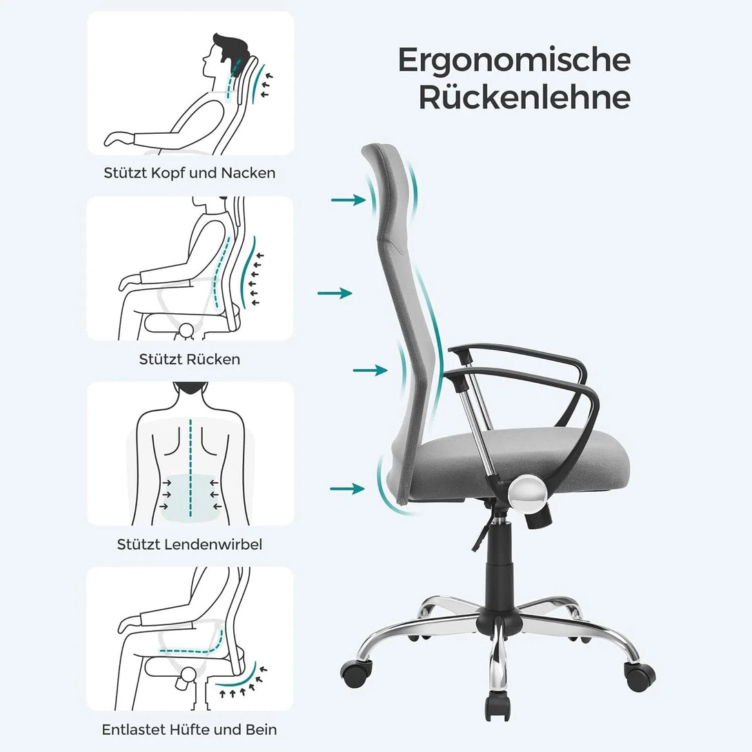 Kancelářská židle, ergonomická otočná židle, šedá