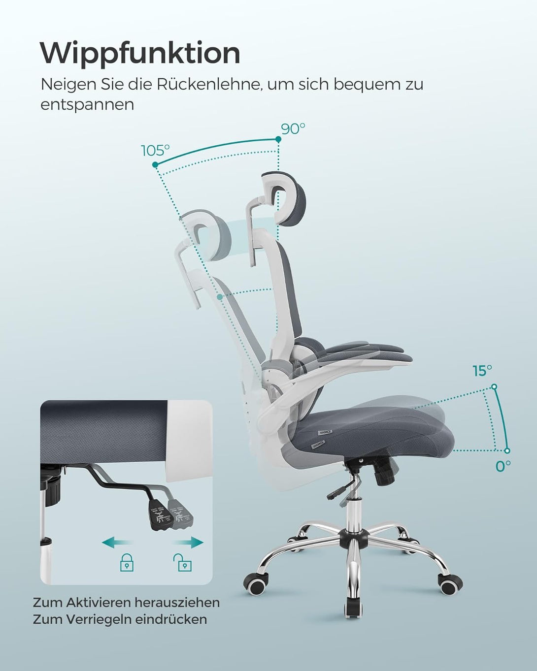 Kancelářská židle, ergonomické křeslo k psacímu stolu, funkce kolísání, šedá-Kancelářské židle-Vashome.cz