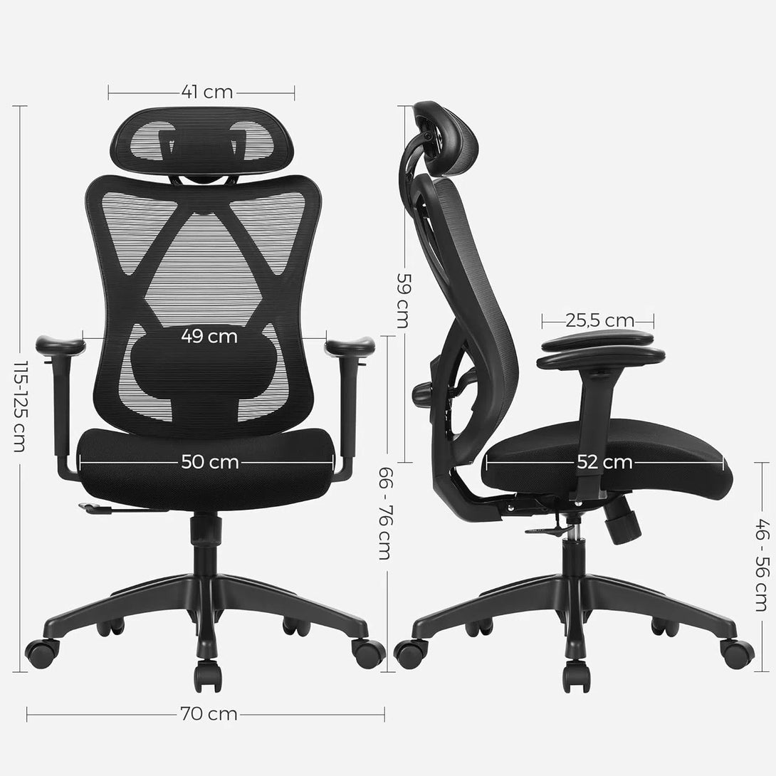 Kancelářské křeslo, Ergonomické křeslo s nastavitelnou opěrkou hlavy, černé