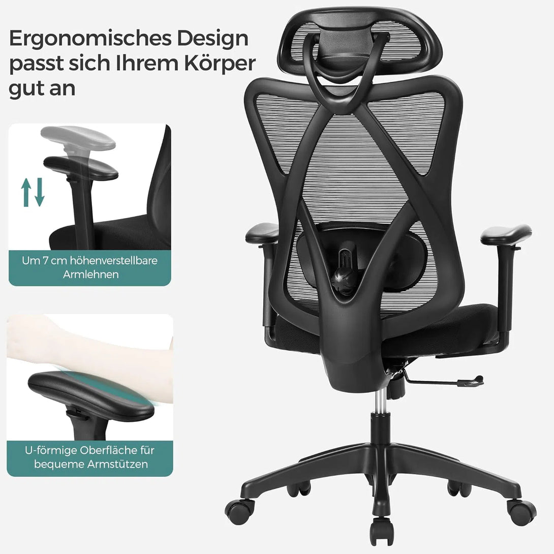 Kancelářské křeslo, Ergonomické křeslo s nastavitelnou opěrkou hlavy, černé