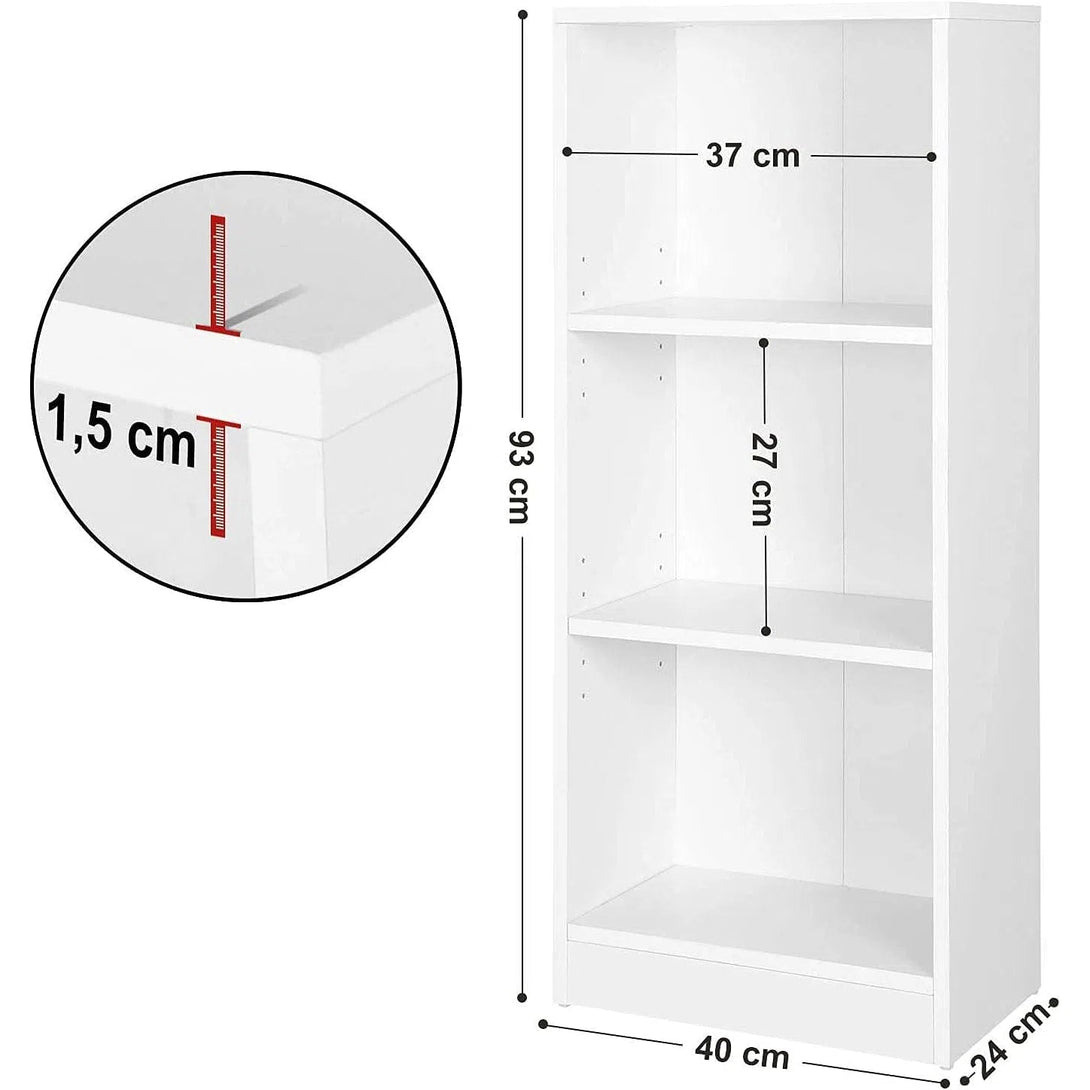 Knihovna se 3 přihrádkami, nastavitelné poličky, 40 x 93 x 24 cm, bílá