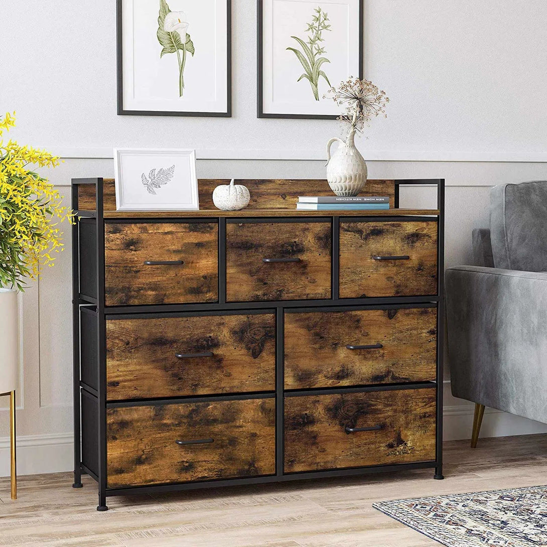 SONGMICS Komoda se 7 textilními zásuvkami, 98 x 85 x 28,5 cm, – Vashome.cz