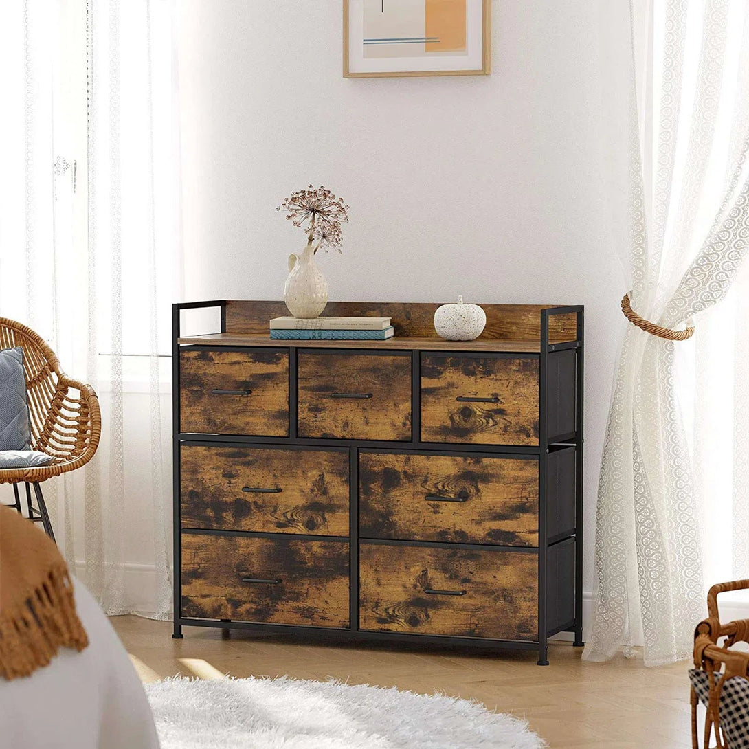 SONGMICS Komoda se 7 textilními zásuvkami, 98 x 85 x 28,5 cm, – Vashome.cz