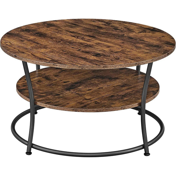 Konferenční stolek, okrouhlý koktejlový stolek s policí, rustikální hnědá barva