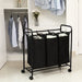 Koš na prádlo, vozík na prádlo se 3 vyjímatelnými látkovými vaky, stabilní, 3 x 44 L, černý