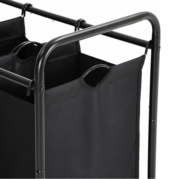 Koš na prádlo, vozík na prádlo se 3 vyjímatelnými látkovými vaky, stabilní, 3 x 44 L, černý