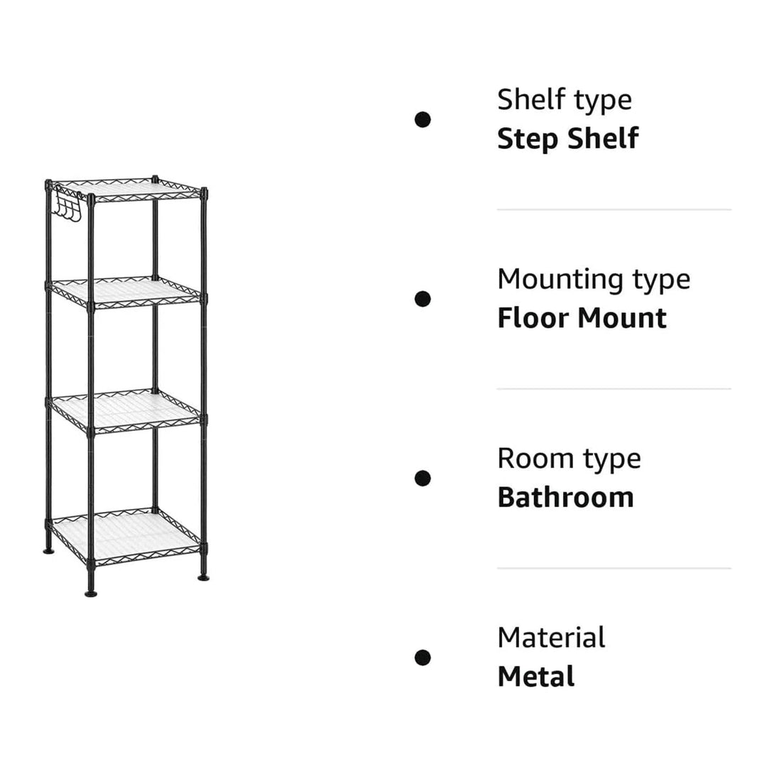 Koupelnová police, 4-úrovňový kovový regál, černá barva