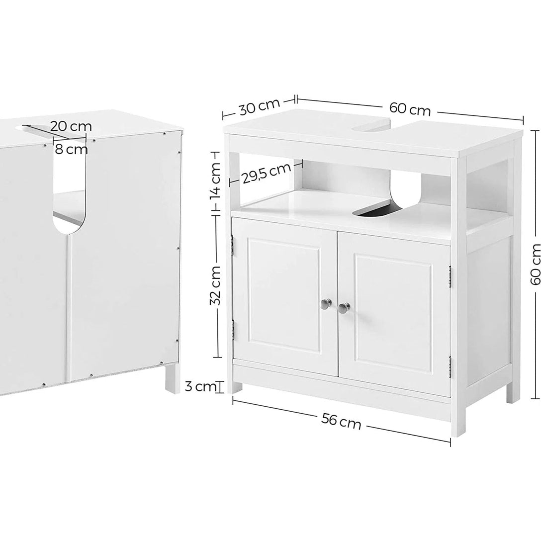 Koupelnová skříňka pod umyvadlo se 2 dveřmi, 60 x 30 x 60 cm, skandinávský styl, bílá
