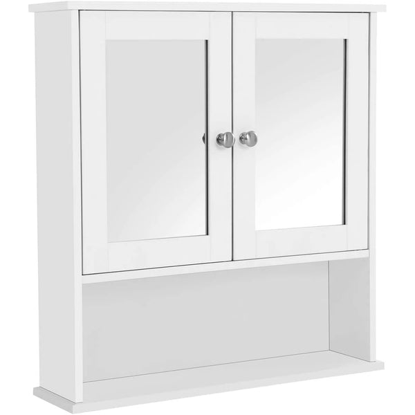 Koupelnová skříňka s dvojitými zrcadlovými dvířky, bílá