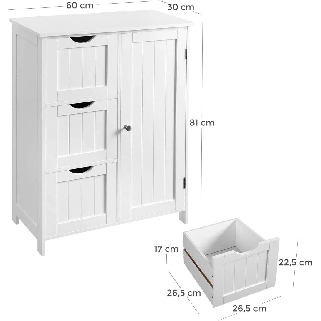 Koupelnová skříňka, se 3 zásuvkami a 1 dvířky, 30 x 60 x 81 cm, bílá-Kúpeľňové skrinky-Vashome.cz