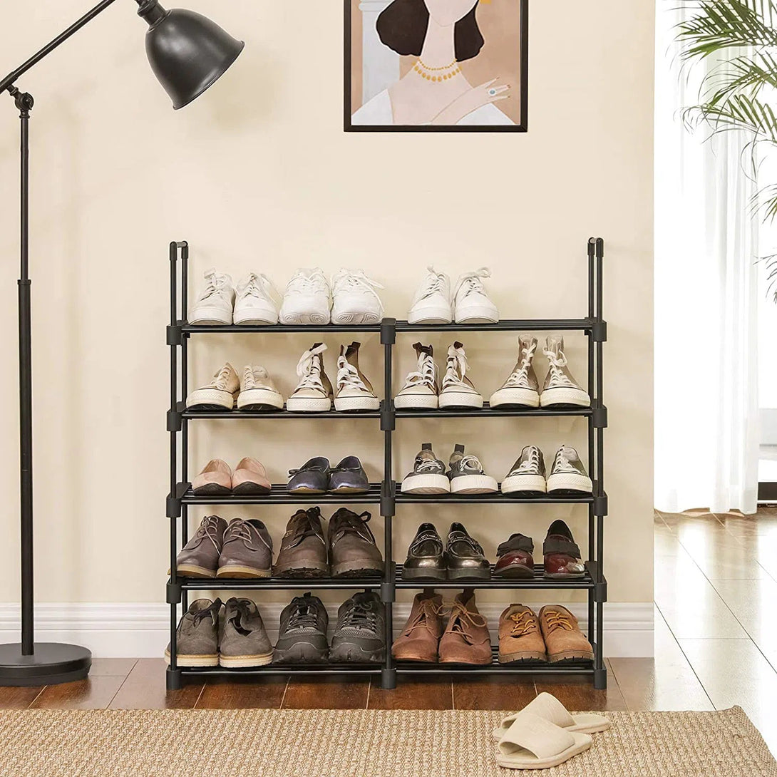 Kovový stojan 10-úrovňový pro obuv, botník, černý