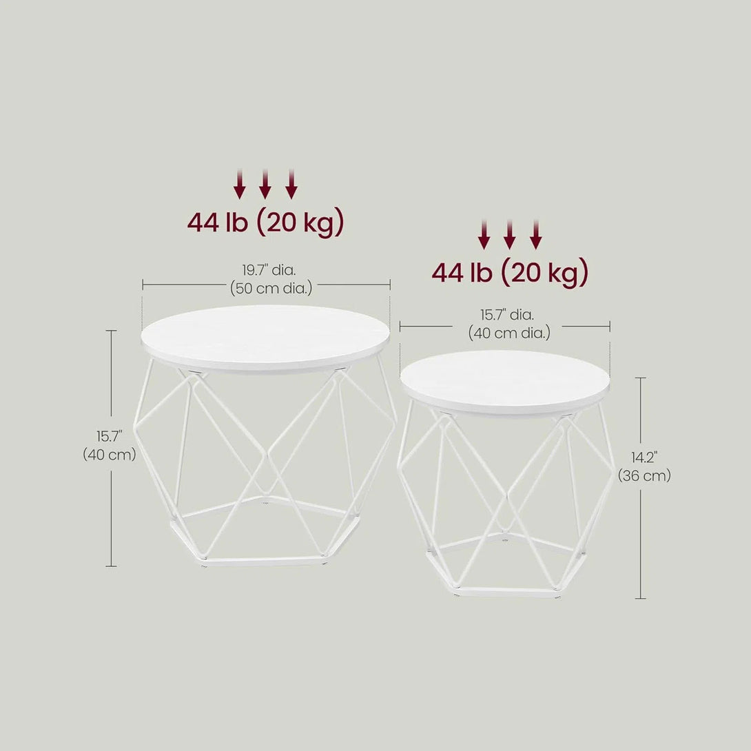 Kulaté konferenční stolky, sada 2 bočních stolků, bílé