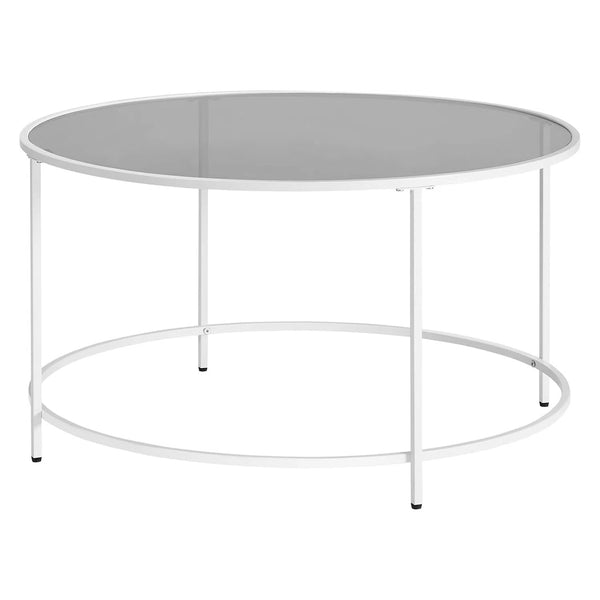 Kulatý konferenční stolek, stolek s ocelovým rámem, bílá a šedá barva