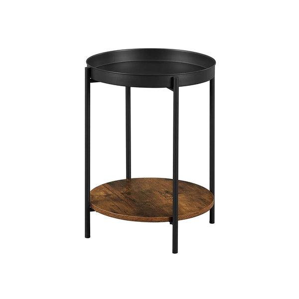 Kulatý malý stolek 43,5 x 55 cm, vintage hnědý a černý