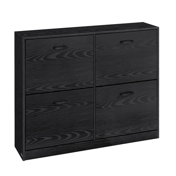 Skříňka na boty se 4 výklopnými dvířky, botník, 24 x 105,5 x 82,7 cm, černá