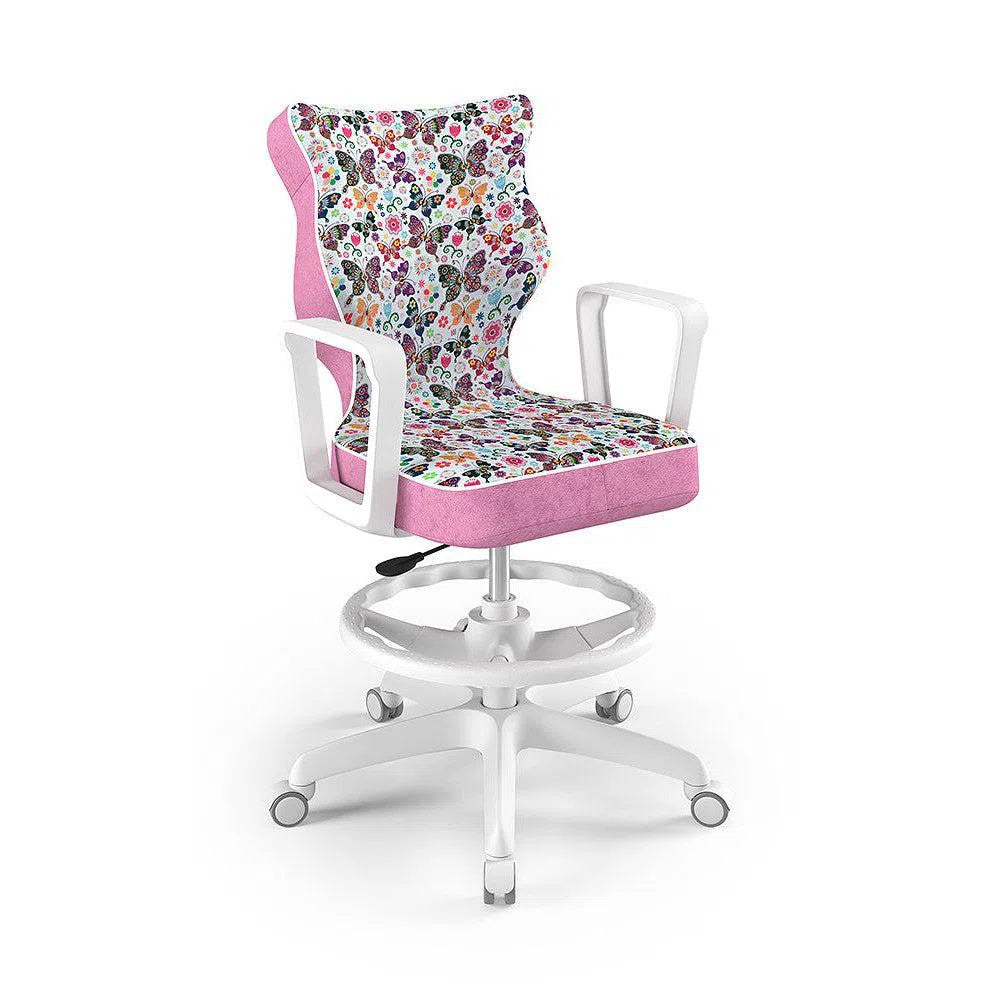 NORM Detská otočná stolička s podrúčkami a podnožkou, pre deti s výškou 146-176 cm, so vzorom motýľa | Entelo