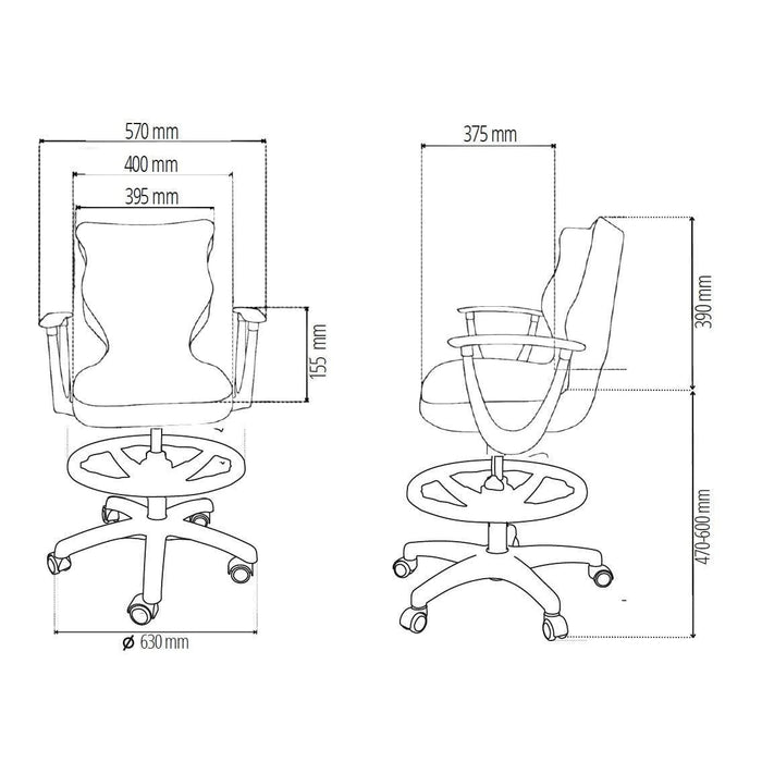 NORM Dětská otočná židle s područkami a podnožkami pro děti o výšce 146-176 cm, tmavě šedá | Entelo