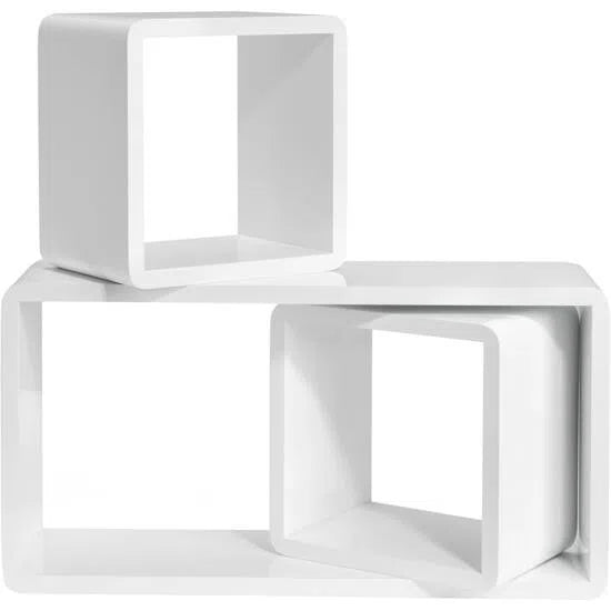 Nástěnné poličky ve tvaru kostky, sada 3 ks, bílé